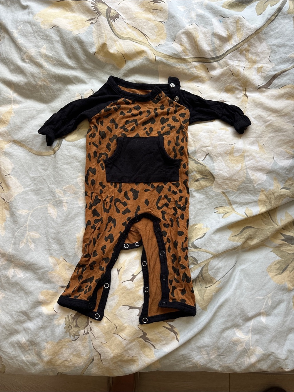 Kyte BABY Brown Leopard Print One-Piece with Black Accents